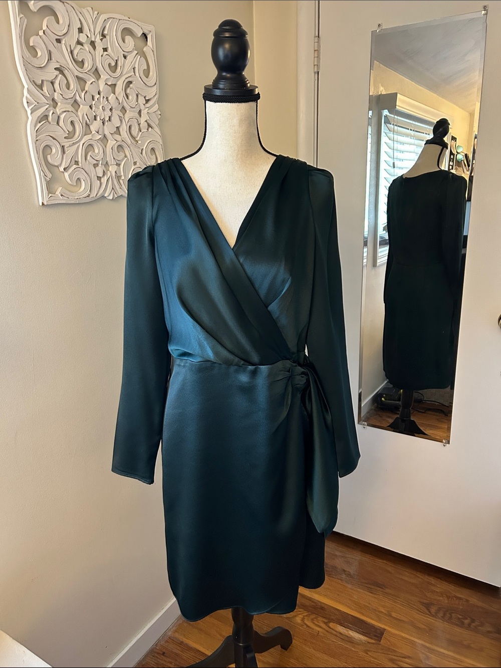 Dkny Dresses | Dkny Green Faux-Wrap Puff-Sleeve V-Neck Dress